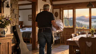 Dalibor Janda pom&aacute;h&aacute; s provozem rodinn&eacute;ho penzionu na Vala&scaron;sku